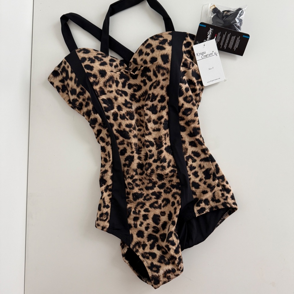NWT Italian KrupaCouture Leopard Print One Piece Bathing Suit Sz 4
